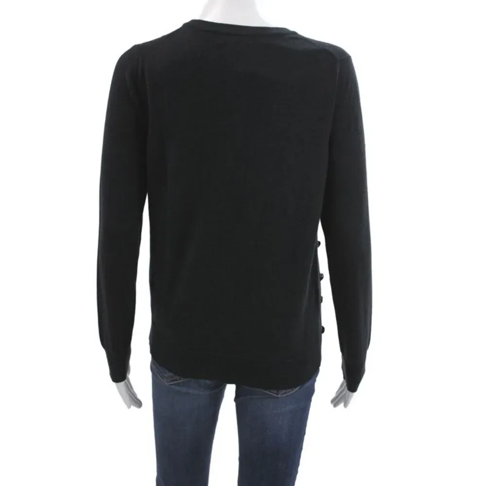 Charter Club Women Beaded Argyle Cardigan Black Crew Neck Long Sleeve Size M